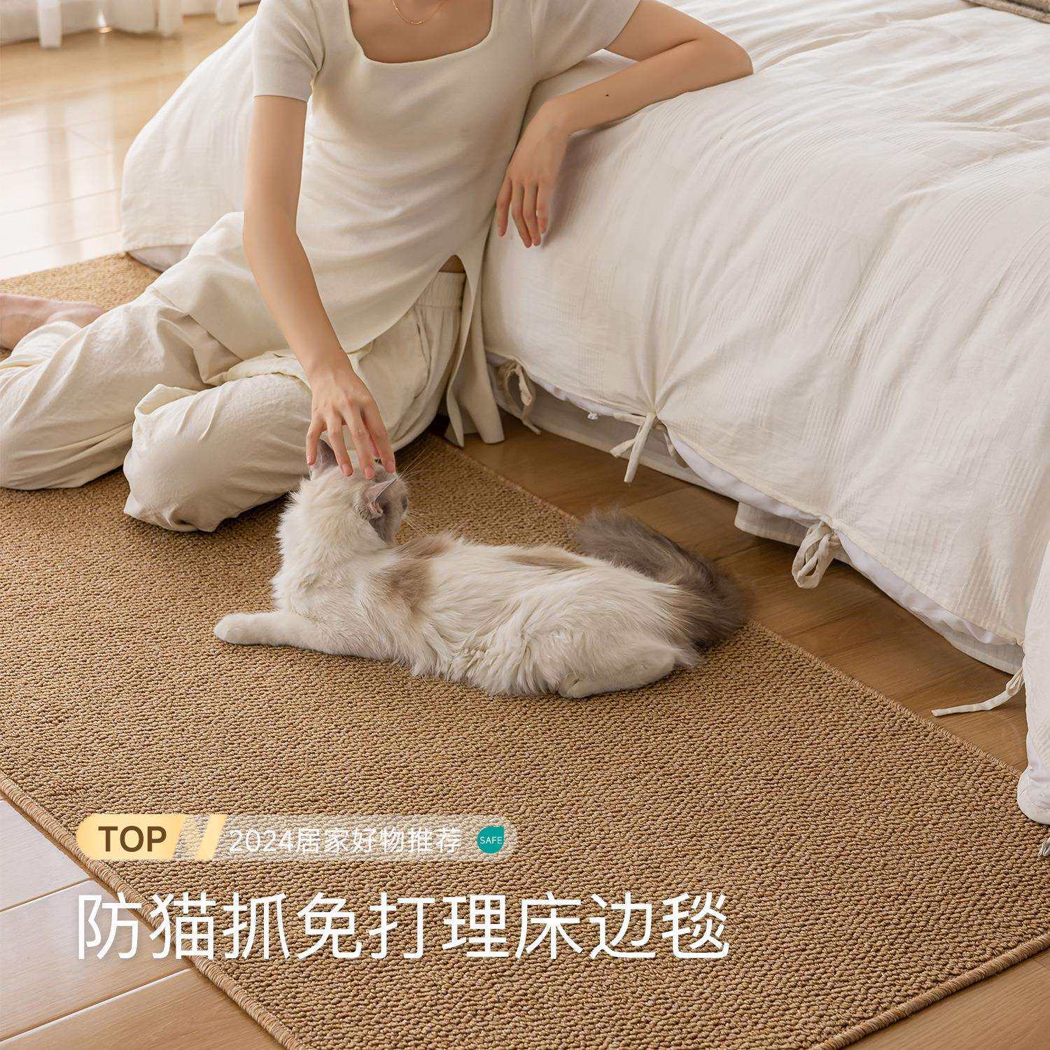 纯色奶油风卧室床边地毯仿剑麻防猫抓摄影棚拍照隔音加厚编织地垫