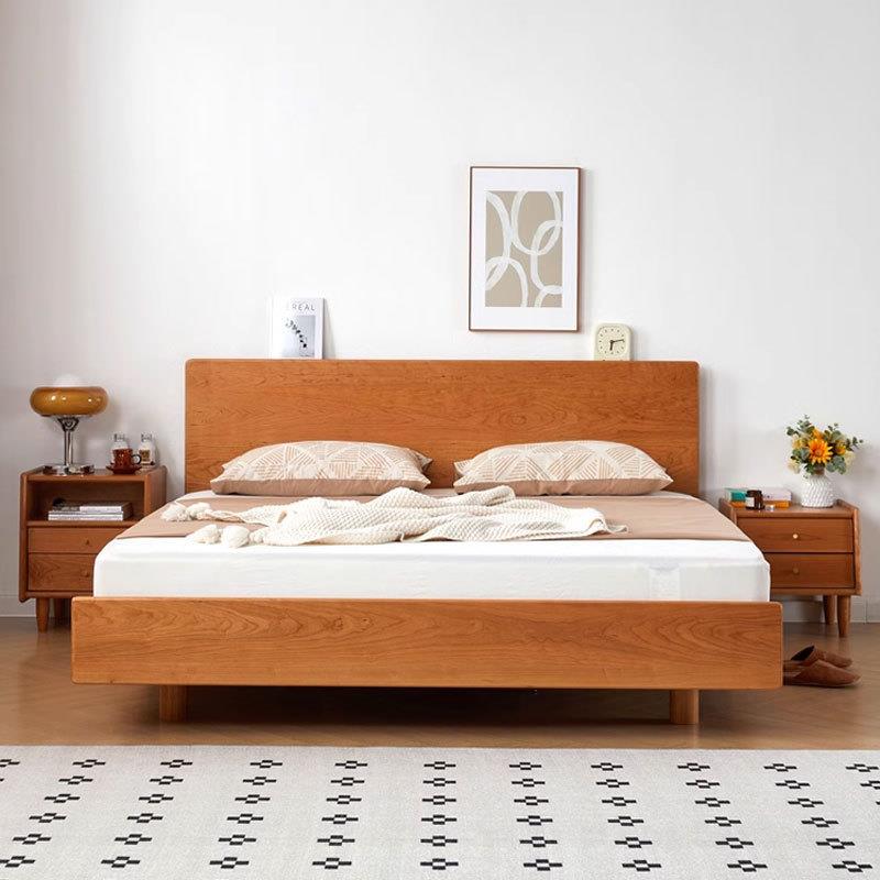 北美樱桃木原木悬浮双人床现代简约黑胡桃木实木卧室小户型双人床