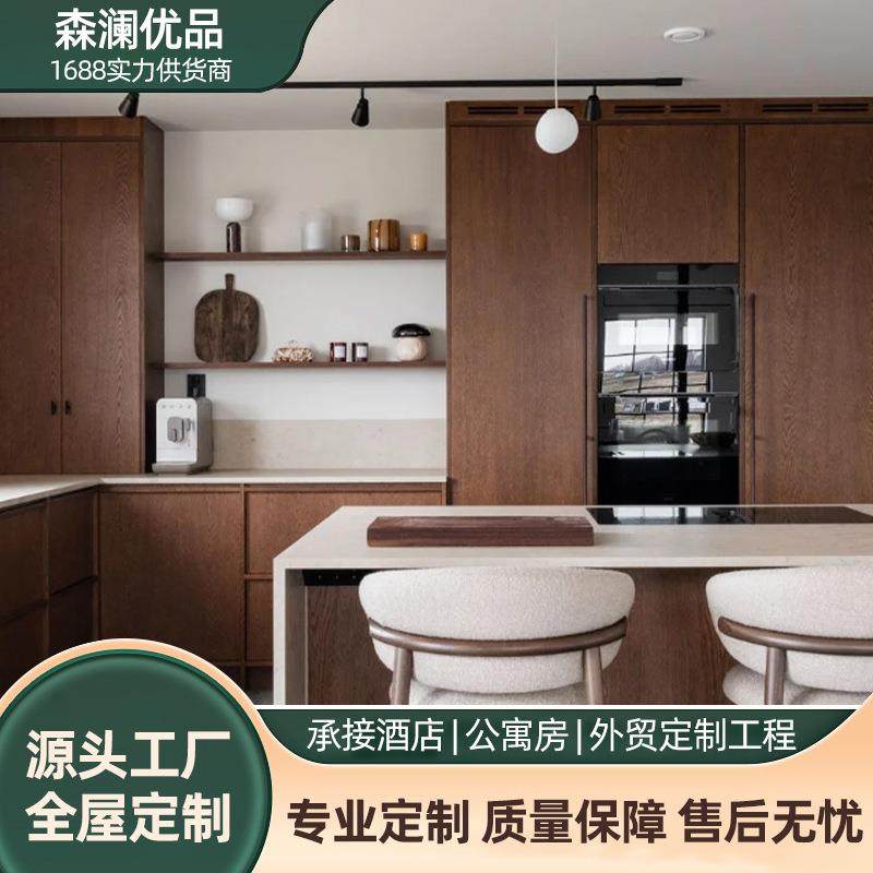 北京中古风厨房开放式橱柜石英石岩板整体厨房全屋定制