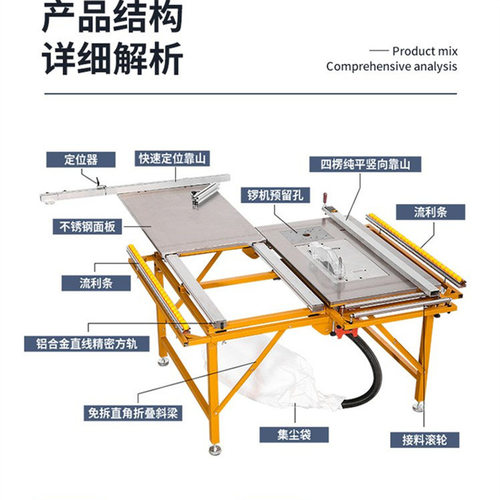 45/90度任意调整裁切大板不晃动子母锯木工无尘推台锯一体双锯片