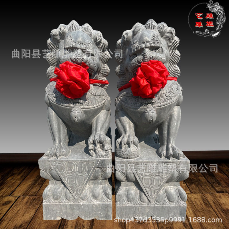 中式青石石狮子一对庭院摆件