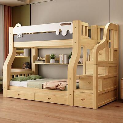 实木子能母床上铺双层床多功床两上层下床组合高低加厚儿VBZ童床