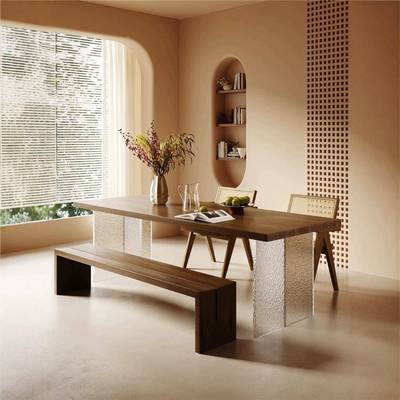 古风实亚克力中悬厅浮书桌58500餐桌两用白蜡木客长条木桌儿童大