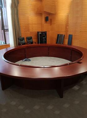 开圆形会桌多人会桌大型桌会议桌办公贴木议UON皮会议台loft现代