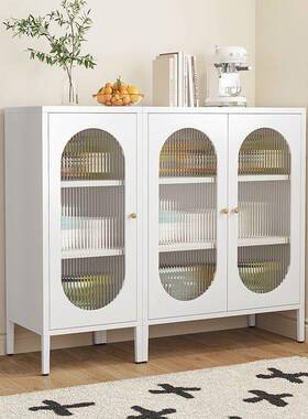 铁艺餐边收纳柜柜厨房餐厅奶TKZ油物风储铁皮水柜客厅简约茶玻璃