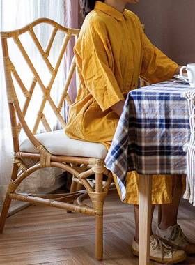 美式真藤编餐椅天然藤靠背椅子复古设计师休闲椅藤民宿茶单舍TPI