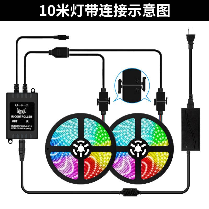跨境电商led灯带5050RGB智能音乐声控灯条60灯七彩氛围灯44键套装