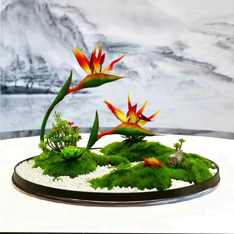 NGR酒店间圆桌中间摆件餐桌中摆花仿苔藓假花高端真餐装厅圆形饰