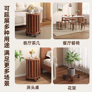 实轮木可叠凳子叠叠乐收圆放凳带滑待客餐桌凳木凳备用纳MUJ折叠