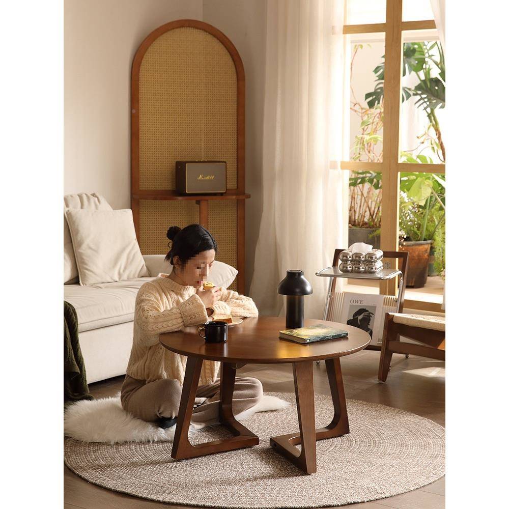 极简约小户型客厅沙发阳台日式用LSH矮桌子新M家原&实木风圆形边