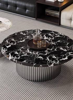 轻组奢简大理石圆形约高矮合茶几客厅家用小不户型锈钢89405边几