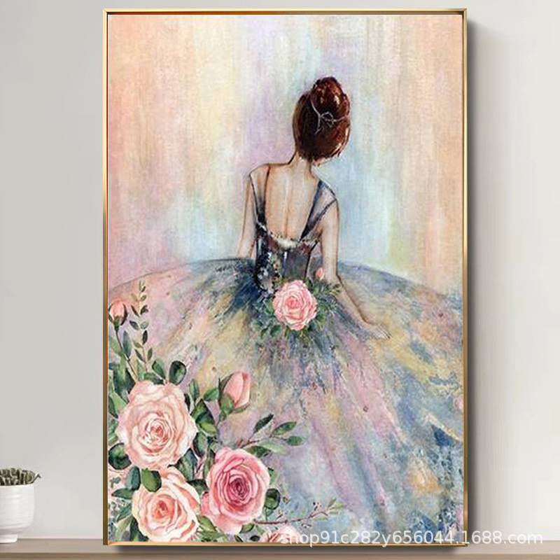 纯手绘油画【玫瑰少女】客厅玄关餐厅装饰画走廊过道人物手工挂画图片