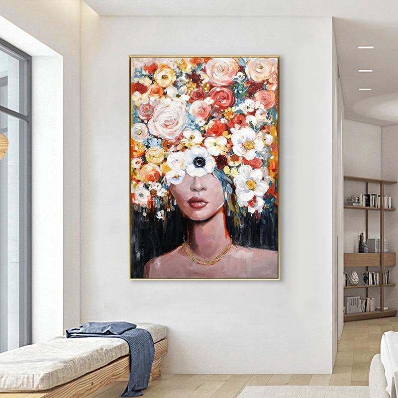 手绘油画JA230081彩色花卉物客厅装饰画肌理感关人挂画民宿酒店玄图片