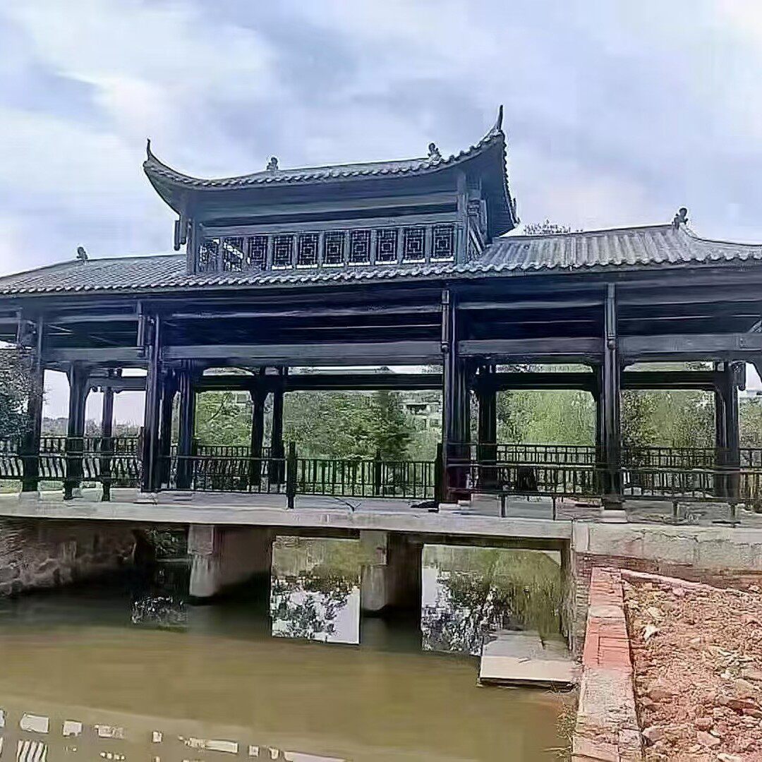 仿古树脂瓦长廊古建园林庭院公园长廊凉亭防腐木休闲文化走廊