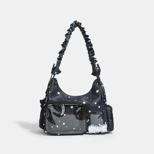 百搭学院风简约大容量上课装书邮差包女透明吧唧背斜挎娃包痛包女