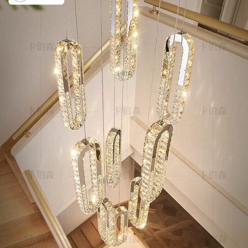 设计师款复式楼大吊灯别墅客厅水晶吊灯现代轻奢大气高档客厅主灯