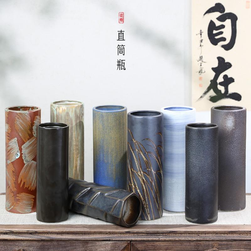 剑山插花器直筒瓶新中式轻奢复古落地花瓶摆件干花现代简约客厅