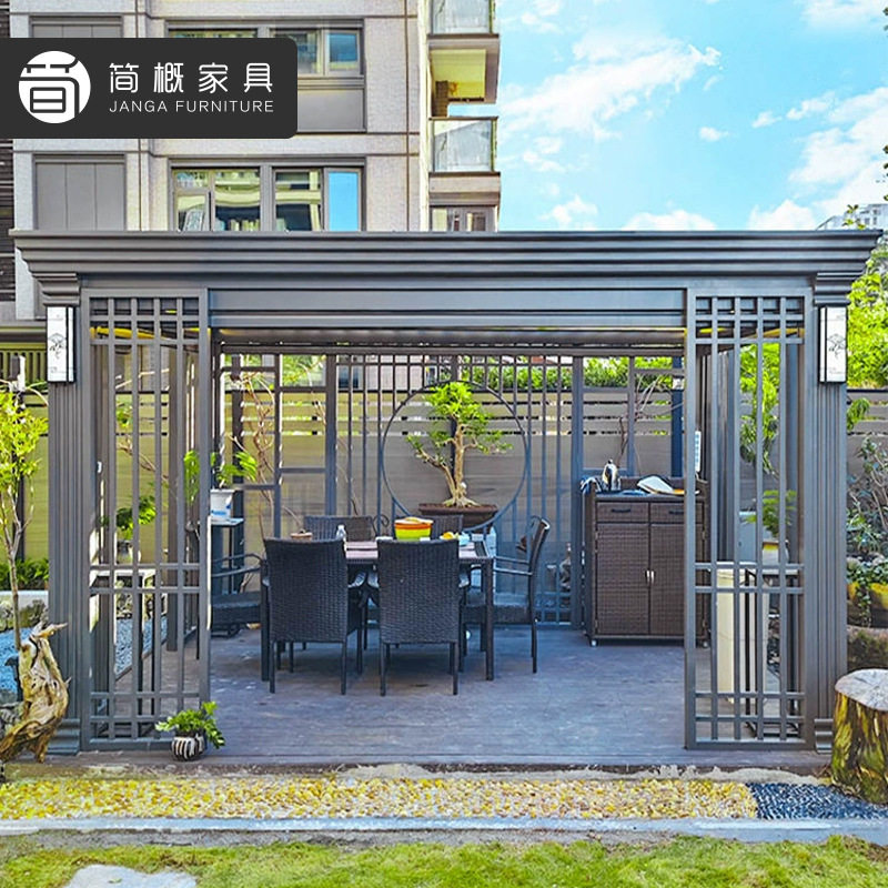 别墅庭院电动凉亭棚子户外酒店露台铝合金遮阳棚新中式院子凉棚