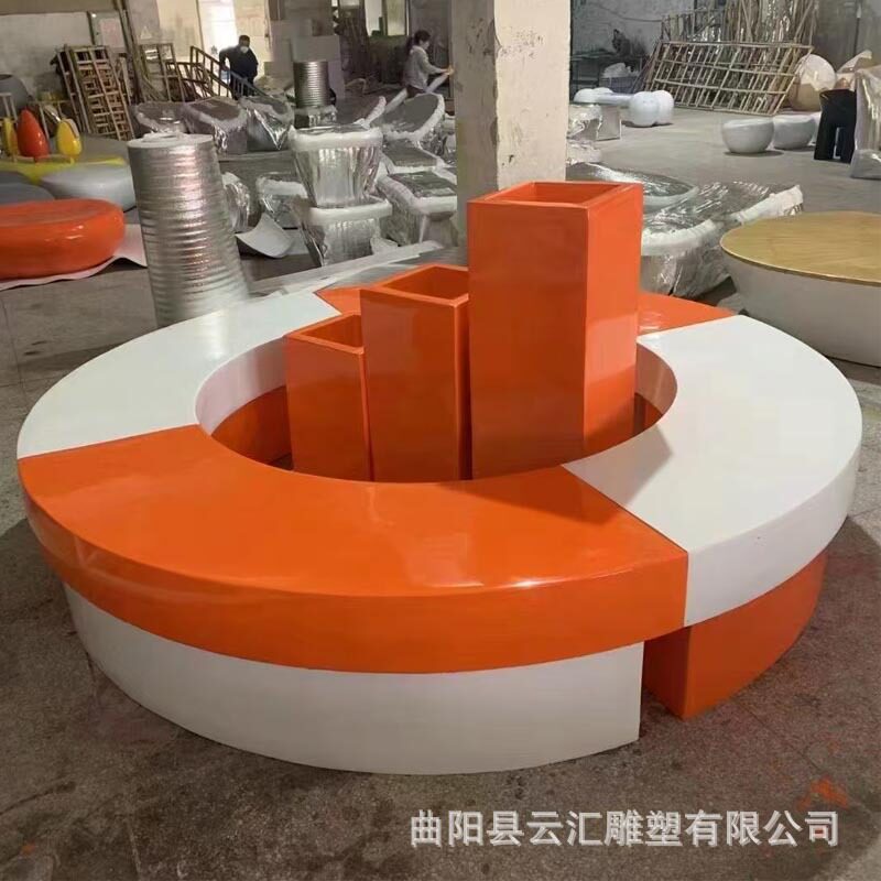 定做大型玻璃钢雕塑座椅户外公园商场围树异形休息坐凳园林长条椅