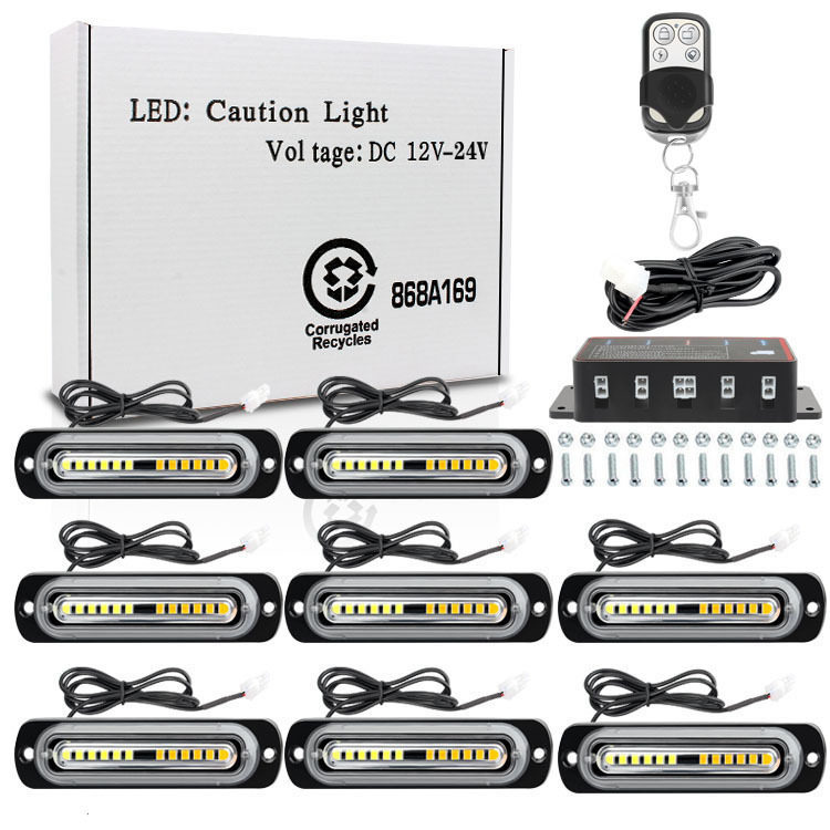 一拖八汽车中网爆闪警示灯频闪侧边灯8*12led高亮格栅灯12-24v