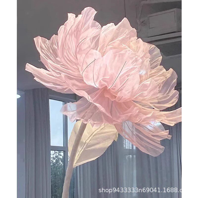 大型粉色欧根纱粉色芍药花纸花手工花活动布置装饰道具网红花艺