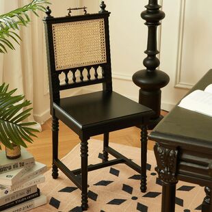 「沉光手提椅」法式复古实木椅美式餐厅家用藤编餐椅卧室梳妆凳子