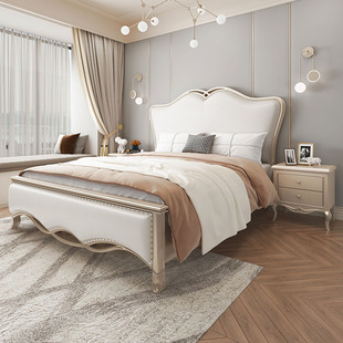 美式 轻奢卧室实木双人床香槟金影楼别墅样板间婚床网红现代简约床