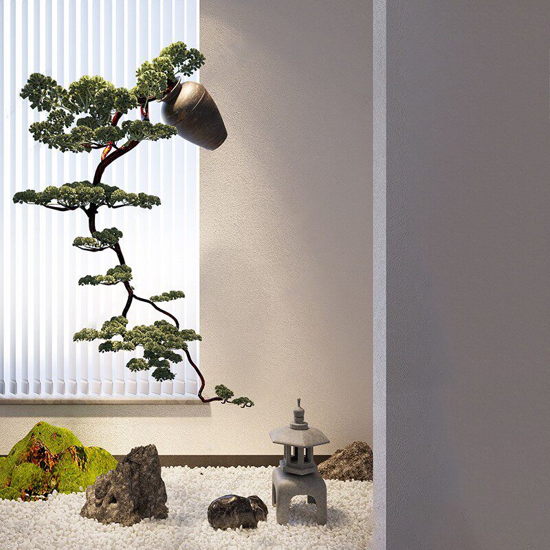 生态树舍悬浮花瓶大花艺迎客松装饰植物摆件软装搭配玄关倒挂景观