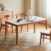 橡木实木樱桃木岩板餐桌小户型餐厅家用桌椅套装 现代简约原木饭桌