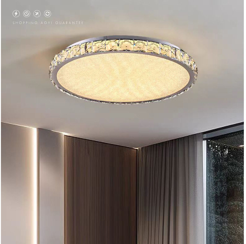 卧室水晶吸顶灯高档客厅圆形LED灯具美式轻奢餐厅书房吸顶灯跨境