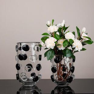 手工制作黑白北欧轻奢玻璃花瓶样板房客厅餐桌玄关卧室装饰品