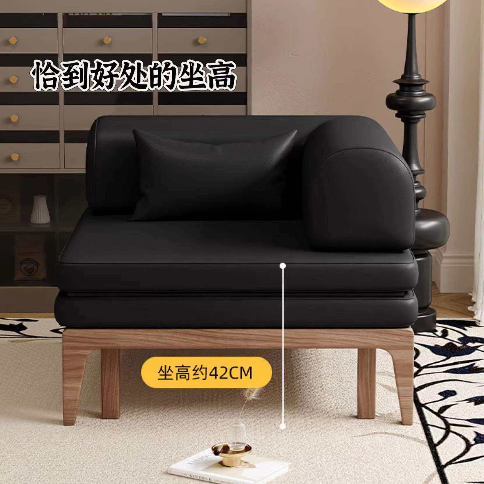 法式中古风实木沙发客厅小户型阳台贵妃可折叠单人沙发床一体两用