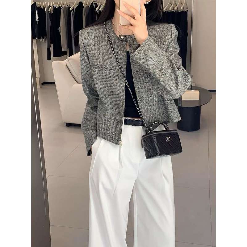 高级感香风短款外套女2025新款小众名媛风气质粗花呢西装外套女装