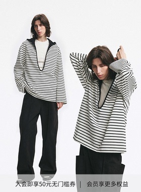 DIONYS*Deep V-neck Hoodie 异型深V领撞色宽松卫衣