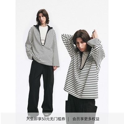 DIONYS*异型深V领撞色宽松卫衣