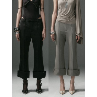 DIONYS*挺括宽脚口九分微喇西裤 翻边设计感摩登九分裤