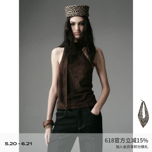 DIONYS*飘带挂脖露背系带上衣 复古感高领修身无袖背心
