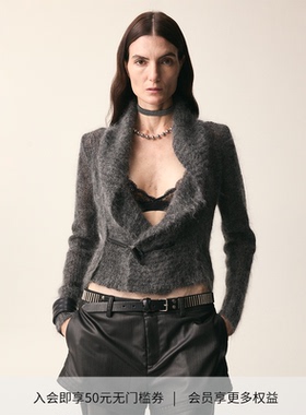 「迪丽热巴同款」DIONYS*深V领荷叶边侧门襟马海毛羊毛毛衣开衫