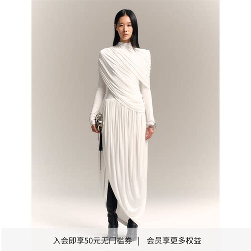 DIONYS雕塑感褶皱斜向围裹花苞裙