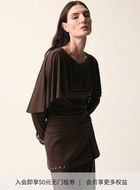 DIONYS*修女不规则褶皱长袖T恤设计感披肩气质上衣