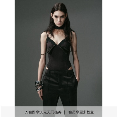 DIONYS*蕾丝拼接瑜伽感吊带连体衣 设计感紧身吊带上衣
