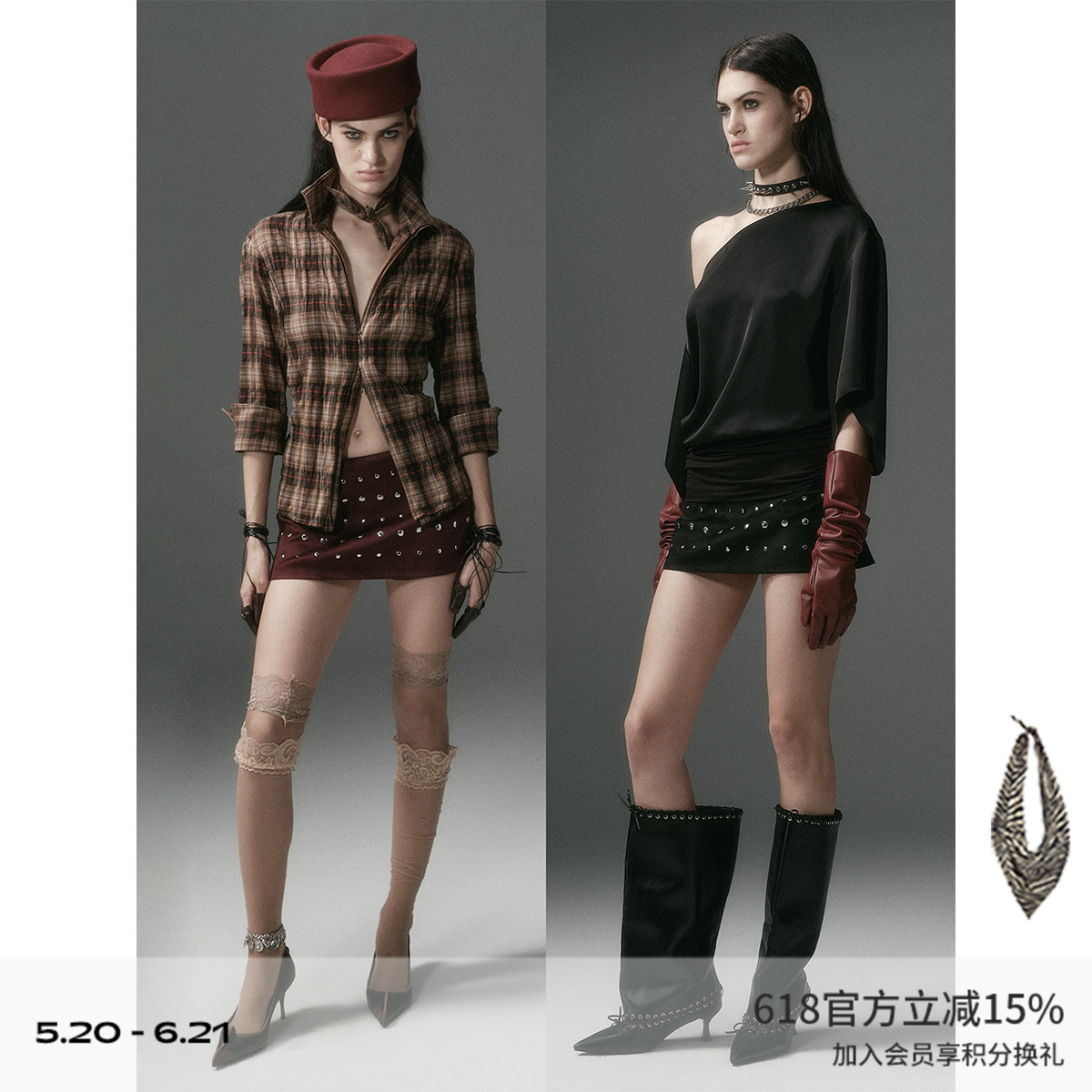 DIONYS*不规则铆钉麂皮感超短裙 设计感金属风低腰微A型半裙