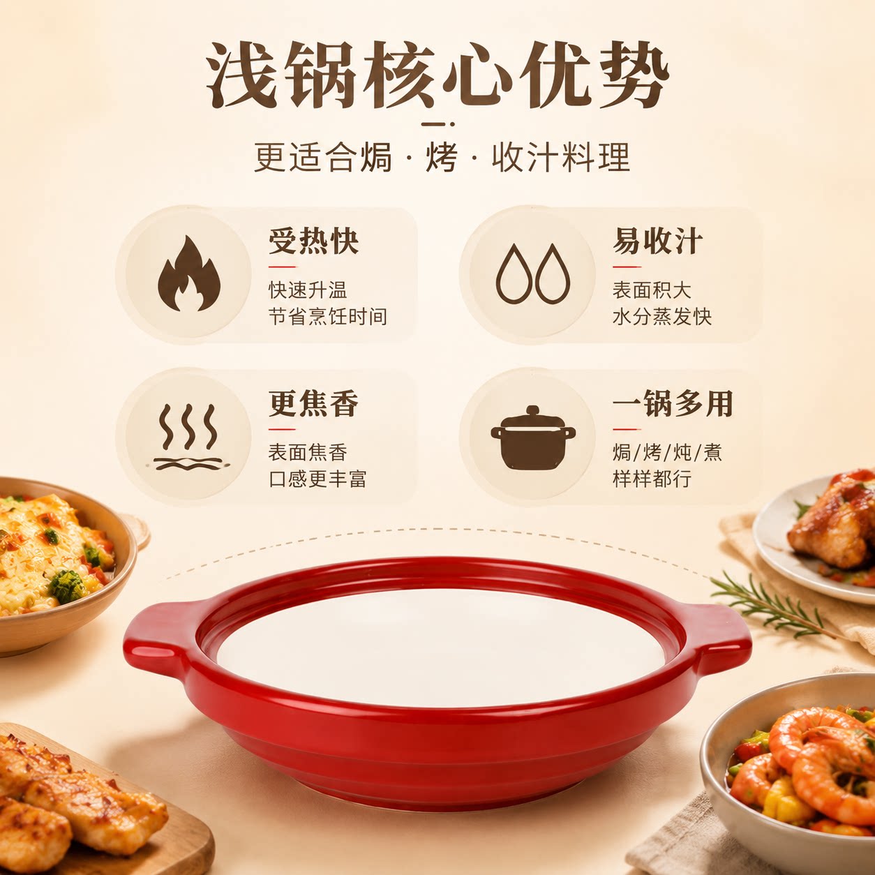 可干烧耐高温浅款宽口陶瓷砂锅红色商用酒店大容量煲仔饭砂锅