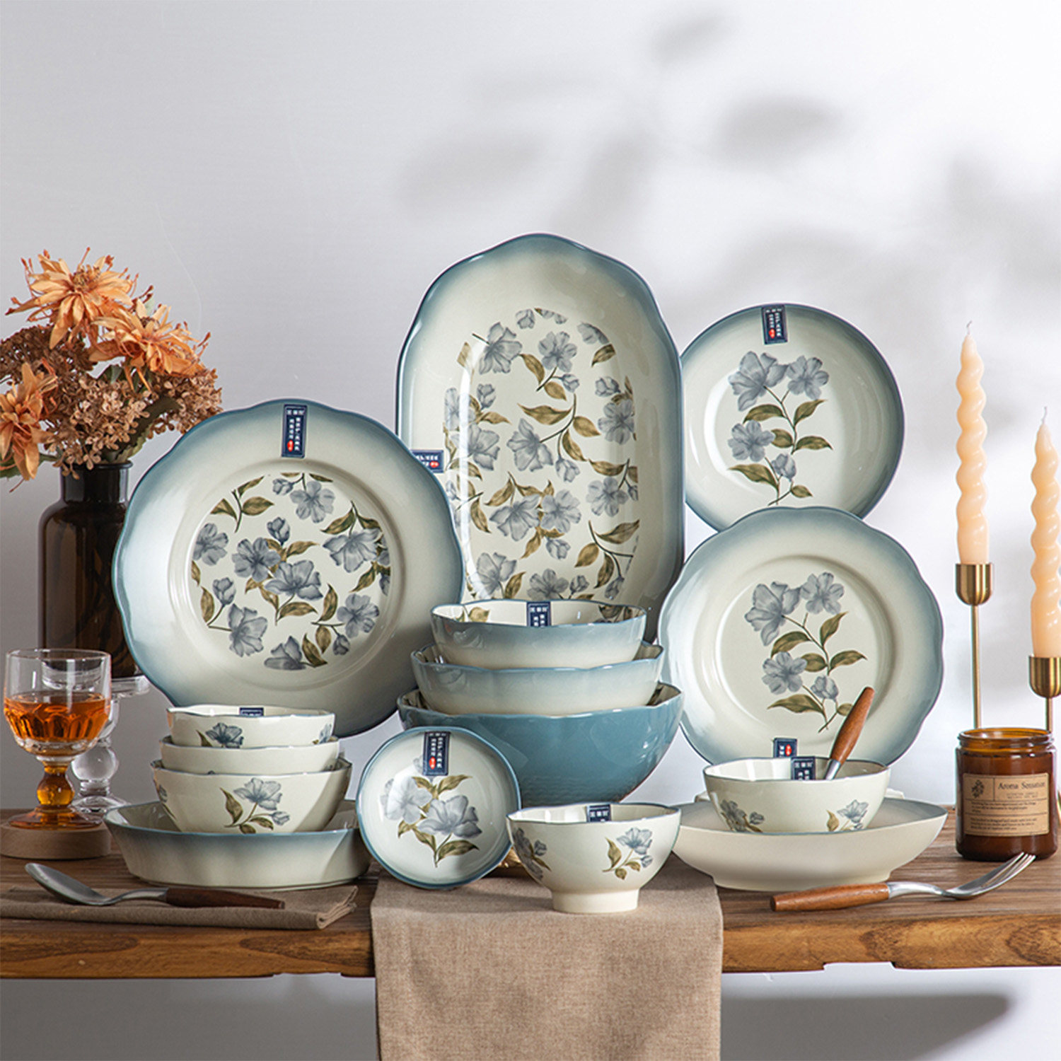 精致高档陶瓷餐具菜盘子碗碟勺釉下彩复古小资家用结婚乔迁陶瓷盘,餐饮具,碗,淘宝优惠券,粉丝福利购,淘宝优惠卷