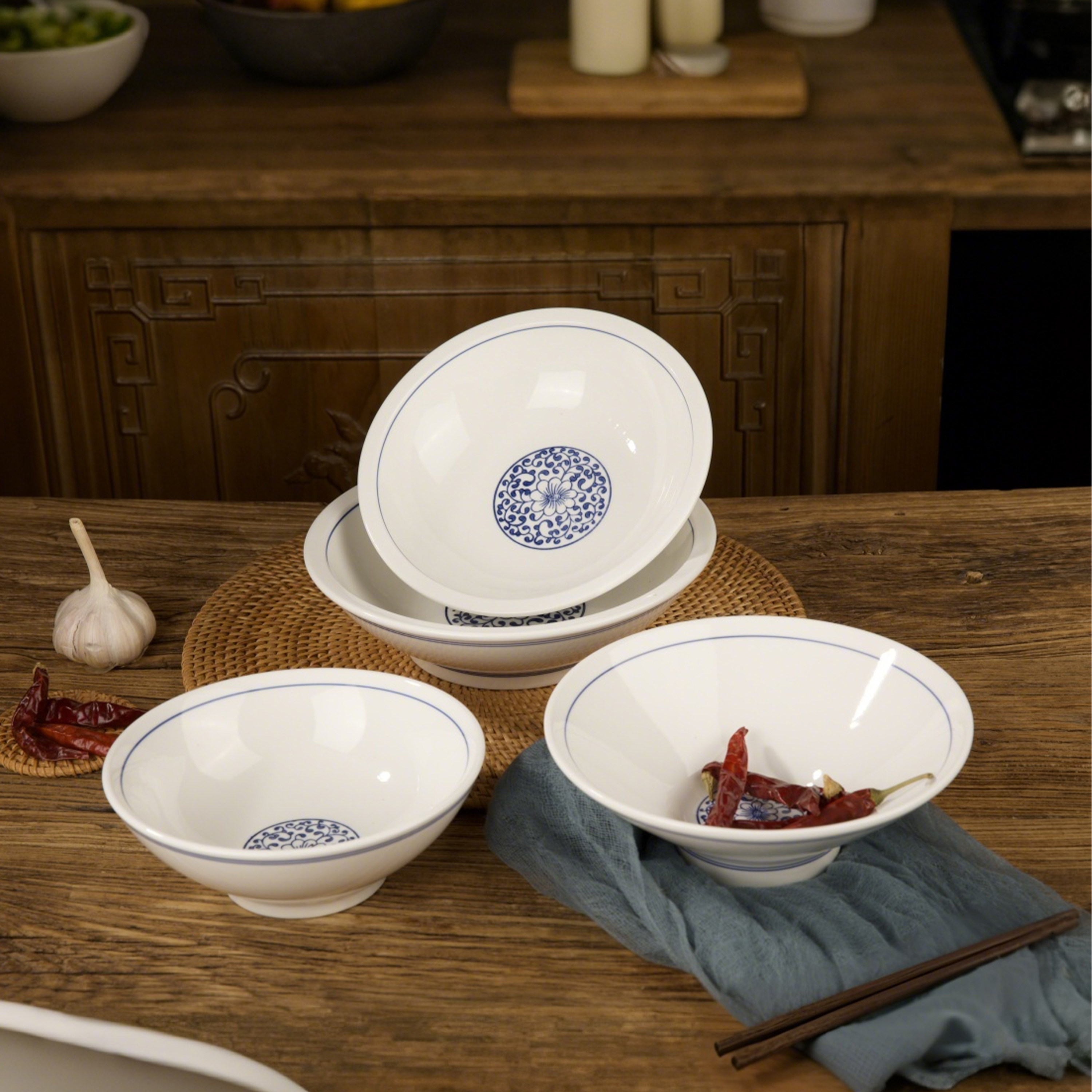 青花瓷陶瓷碗拉面碗斗笠碗