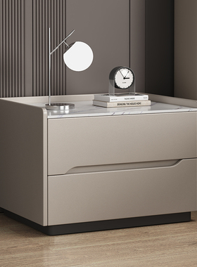 速发实木床头收简约轻奢高级感岩板床边柜皮质简易卧室床柜头纳柜