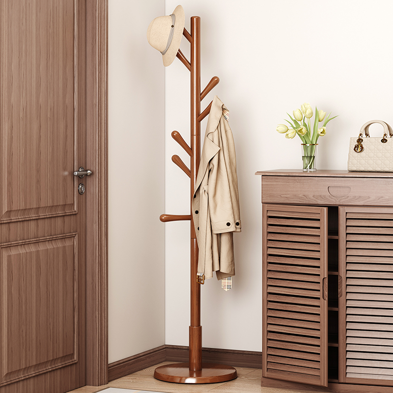 速发衣帽架落地卧室挂衣架实木挂架家用挂衣家用客厅立杆式衣衣服
