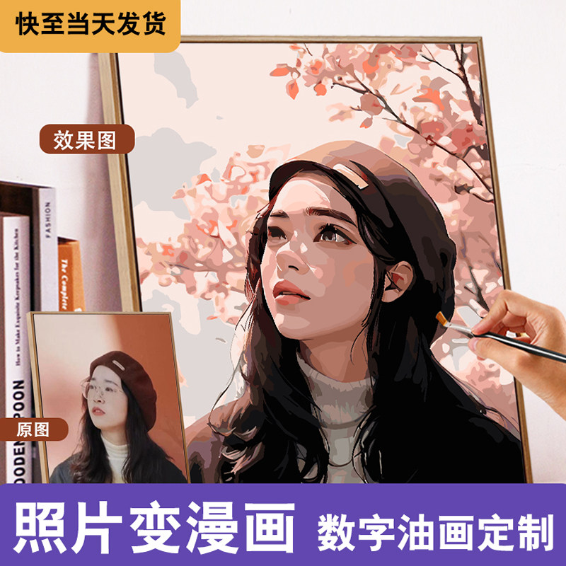 速发数字版画色工填手画Q油二次元来图真人照片油彩画