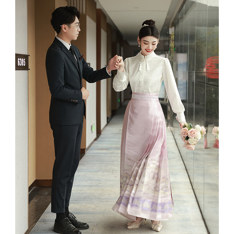 速发新中式订婚礼服日常可穿衣服粉色面马酒婚服套装敬裙领证登记