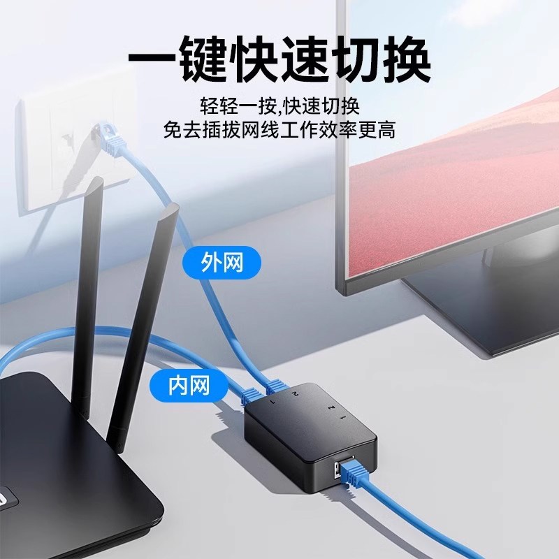 速发网络切换器内外网切换器网线宽带2进1出网口分配器免插拔一拖